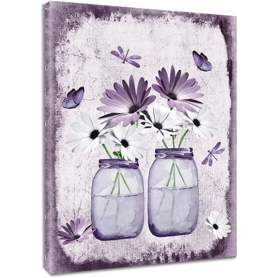 Lavender Flower Wall Art Purple Butterfly with Floral on Plank Canvas Wall Art for Bedroom Funny Inspirational Painting Wood Framed Prints Wall Decor for Living Room Bathroom,12x16 inches