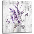 thumbnail image 1 of Lavender Flower Wall Art Purple Butterfly with Floral Wooden Framed Canvas Prints Grey Rustic Vertical Wall Decor Poster for Bathroom Living Room Bedroom Kitchen Office,12Wx12L inch, 1 of 6
