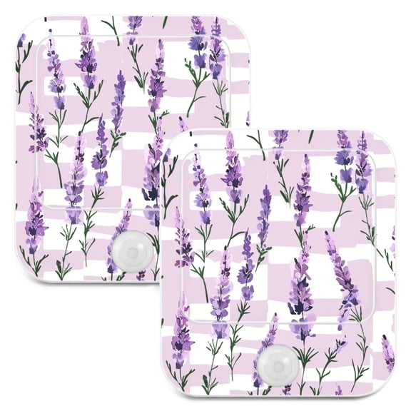 Lavender Flowers 2 Pack LED Motion Sensor Night Light Plug into Wall Auto Dusk to Dawn Adjustable Brightness for Kids Bedroom Hallway Nursery Room