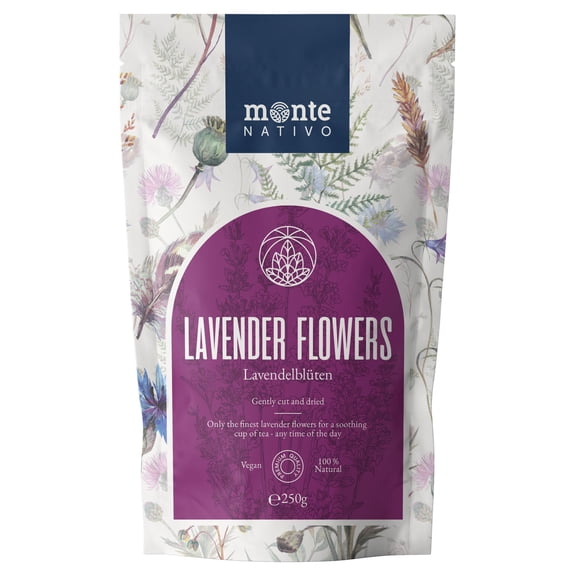 Lavender Flowers(250g) MonteNativo Gently Cut and Dried Lavender Without additives Intense Fragrance for Scented Pillows, Scented Bags and sachets Lavender Tea 100% Pure and Natural