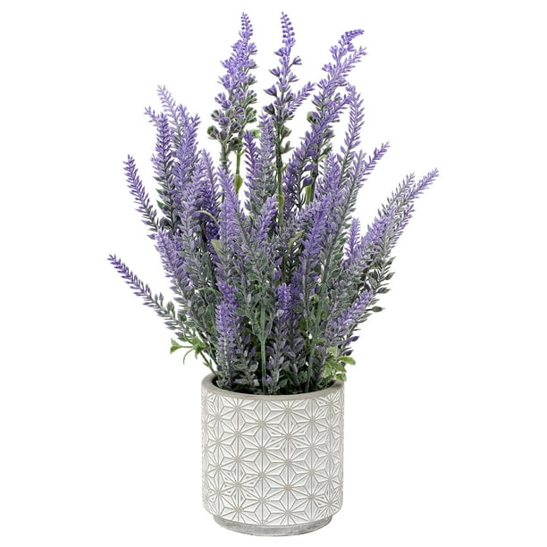 Artificial Lavender Plant in Cute Cement Pot
