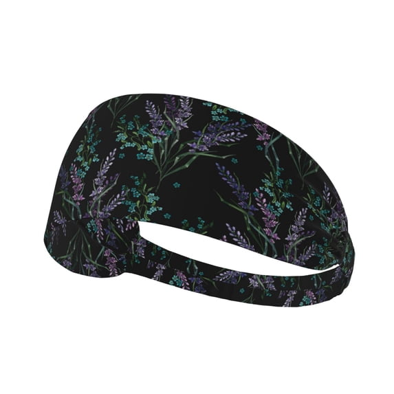 Lavender Flowers Black Headbands for Women Men, Workout Elastic Sweat Band for Yoga Running Cycling Gym Exercise Non Slip Head Bands for Women's Hair