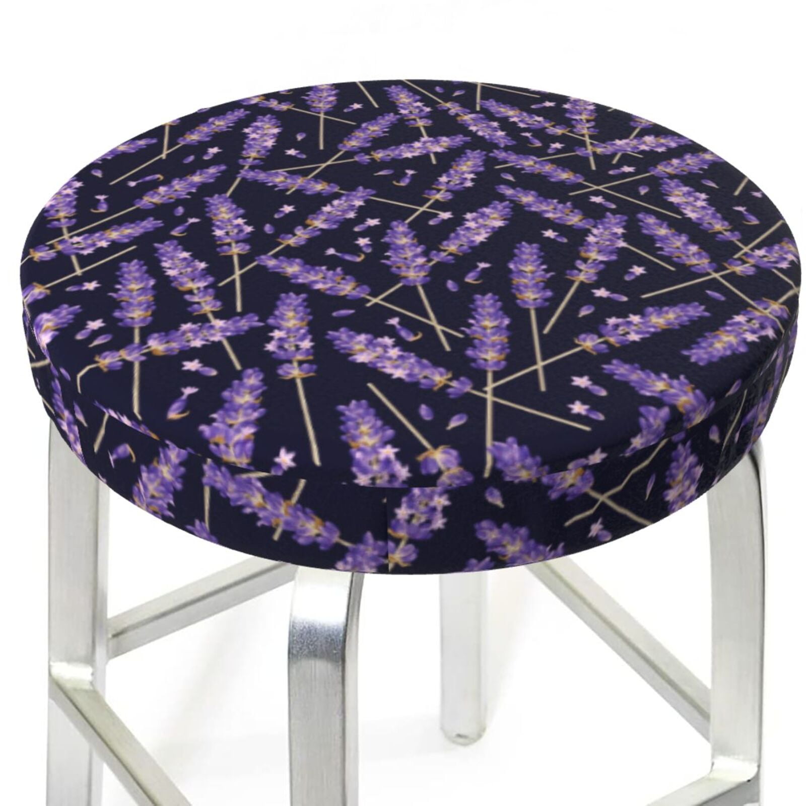 Lavender Flowers Black Purple Round Bar Stool Covers, Soft Velvet Bar Stool Seat Covers, 12-14 ...