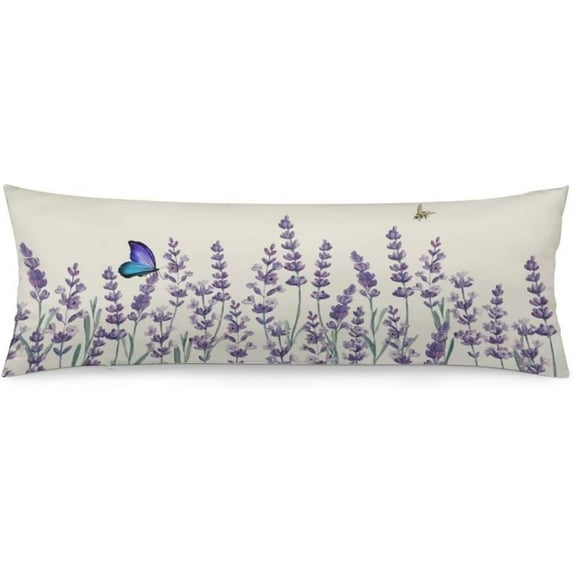 Lavender Flowers Body Pillow Cover 20"x54" Pillow Case Vintage Flower Purple Floral Long Pillow Cases Protector with Zipper Daisy Flower Decorative Bedding Pillowcase Rectangle Cushion Covers for Bed