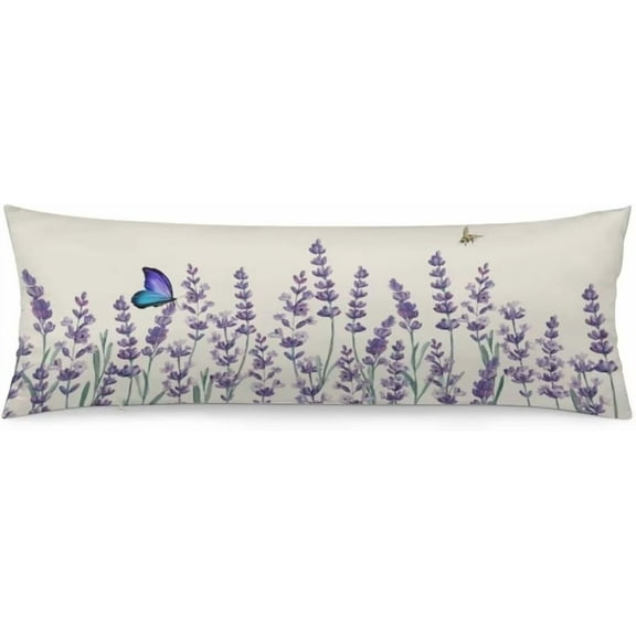 Lavender Flowers Body Pillow Cover 20"x54" Pillow Case Vintage Flower Purple Floral Long Pillow Cases Protector with Zipper Daisy Flower Decorative Bedding Pillowcase Rectangle Cushion Covers for Bed