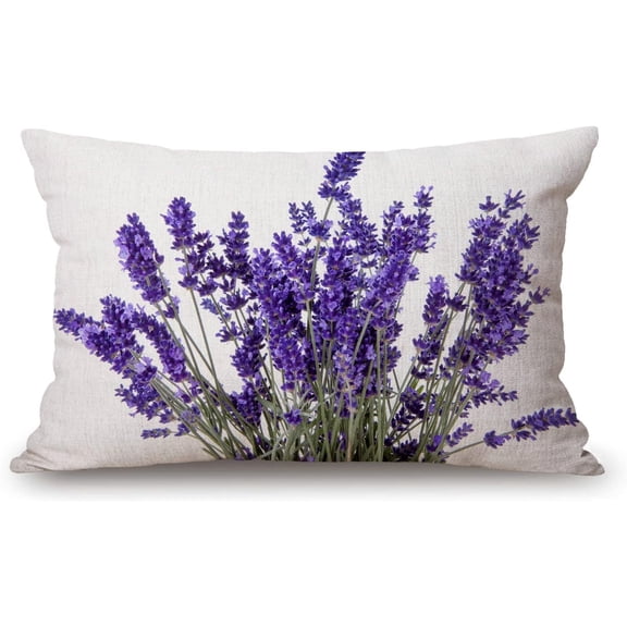 Lavender Flowers Farmhouse Pillow Covers 12x20 Inch,Home Decorative Throw Pillow Case Cushion Cover,Home