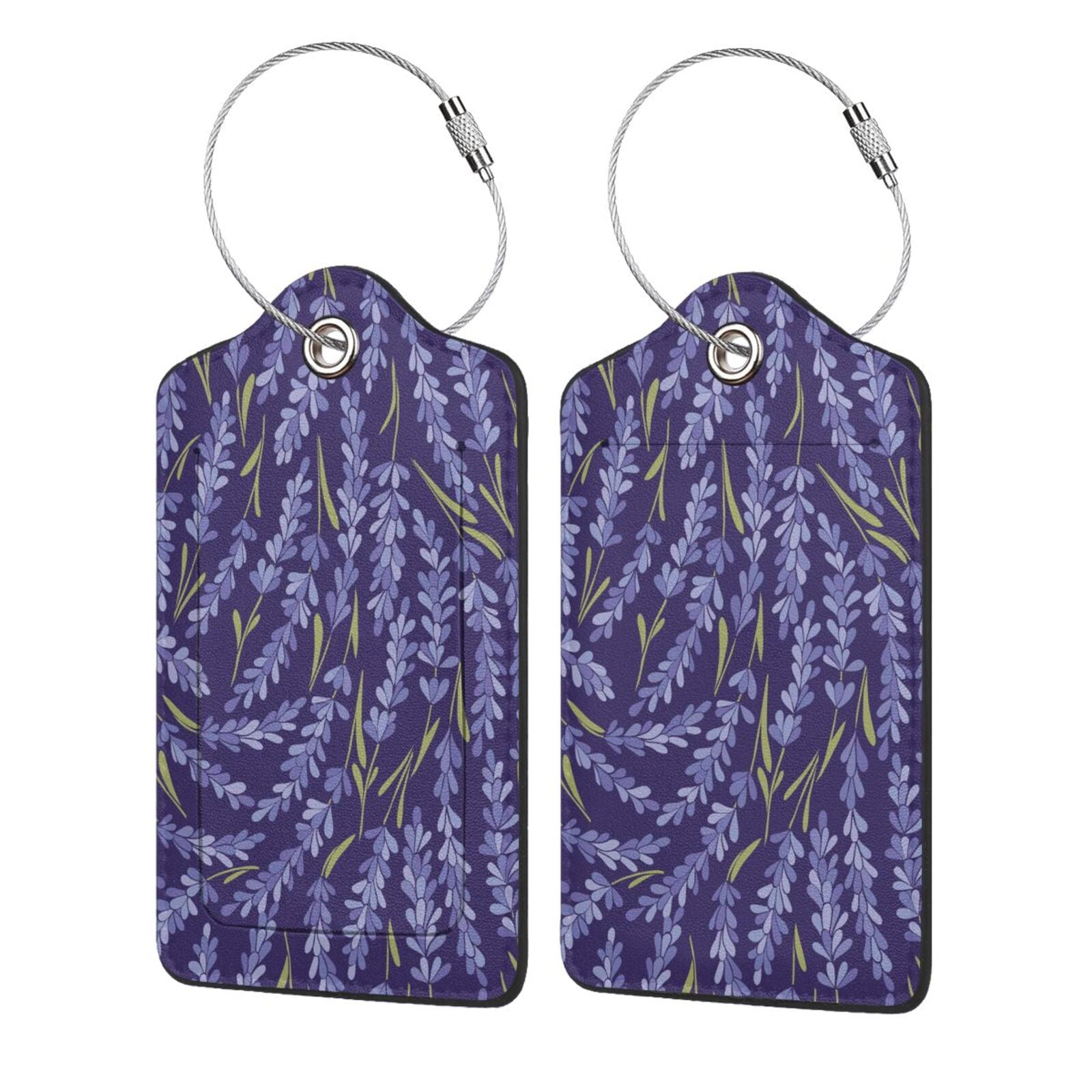 Lavender Flowers Luggage Tags for Suitcase PU Privacy Cover ID Label Address Card 2 PCS with ...