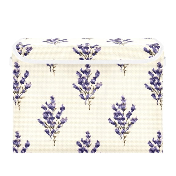 Lavender Flowers Pixel Style Foldable Storage Bins with Lids Handles Collapsible Storage Containers Tote Boxes 16.5 x 12.6 x 11.8 inches