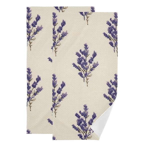 Lavender Flowers Pixel Style Hand Towel Absorbent Bath Towels for Bathroom Sports Gym 28" x 14" Set of 2