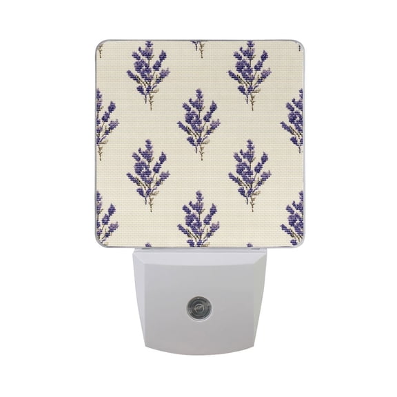 Lavender Flowers Pixel Style LED Night Light Sensor Lamp Plug-in Adjustable Brightness 2 Pack