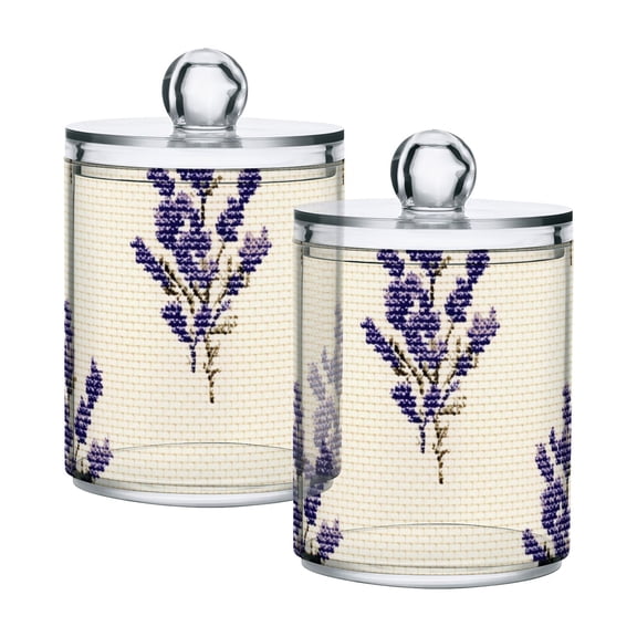 Lavender Flowers Pixel Style Translucent Plastic Cans Storage Canisters with Lid Set of 2