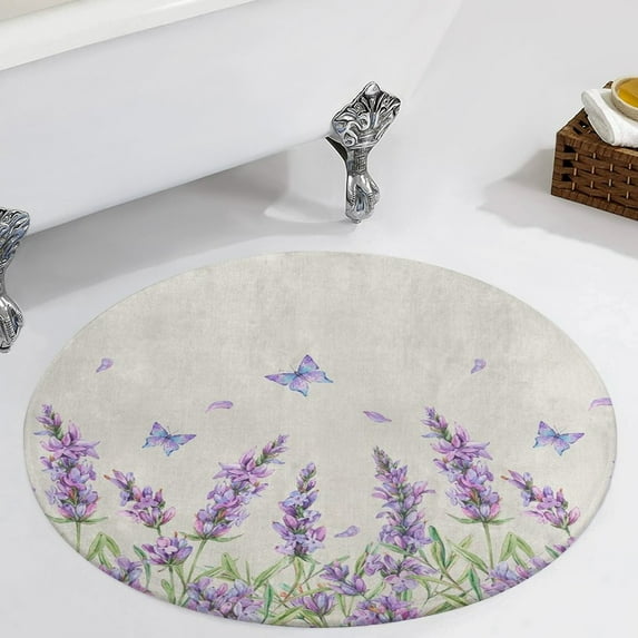 Lavender Flowers Round Carpet Circle Rug Outdoor Patio Area Rug Washable Large Area Rugs Hallway Room Decor Fitness Mats