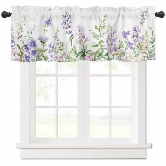 Lavender Flowers Valances for Windows Farmhouse Kitchen Curtains Valances Rod Pocket Valance Curtains for Kitchen Windows Spring Garden Floral Botanical Leaf Window Valances for Bathroom 42"x18"