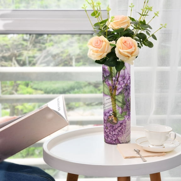 Lavender Flowers and Butterflies Plastic Vase 11.8'' x 3.9'' Transparent Non Breakable Decorative for Family