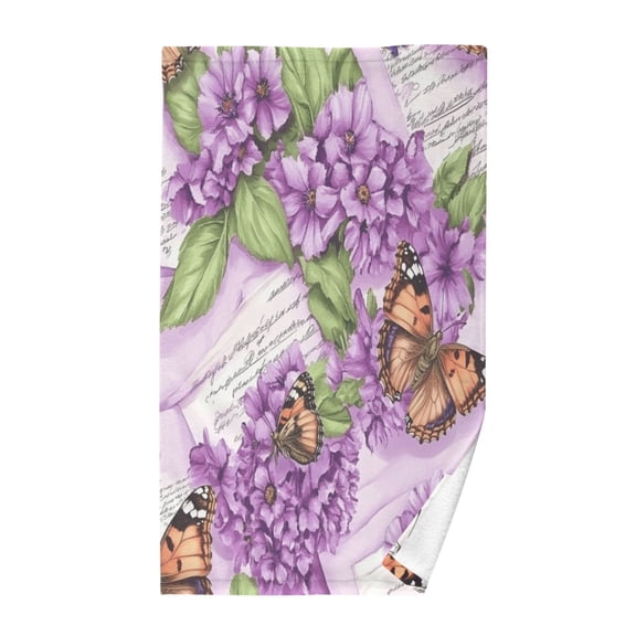 Lavender Flowers and Butterflies Soft 100% Cotton Towel, High Absorbency, Single Pack, 16" x 28"