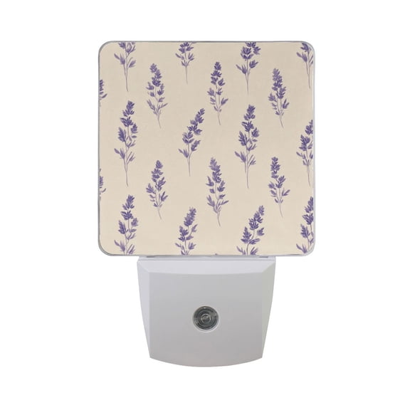 Lavender Flowers on Beige Background LED Night Light Sensor Lamp Plug-in Adjustable Brightness 2 Pack