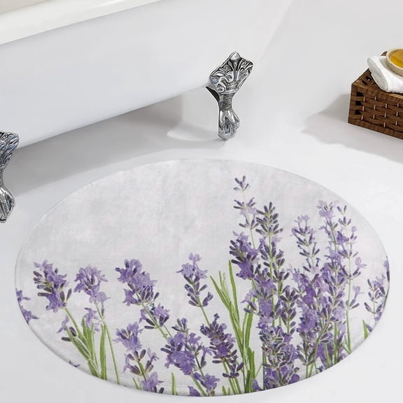 Lavender Flowers on White Background Round Carpet Circle Rug Outdoor Patio Area Rug Washable Large Area Rugs Hallway Room Decor Fitness Mats