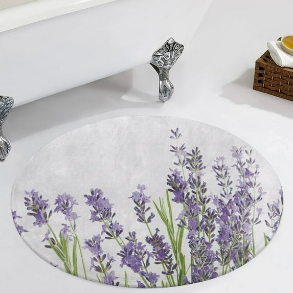 Lavender Flowers on White Background Round Carpet Circle Rug Outdoor Patio Area Rug Washable Large Area Rugs Hallway Room Decor Fitness Mats
