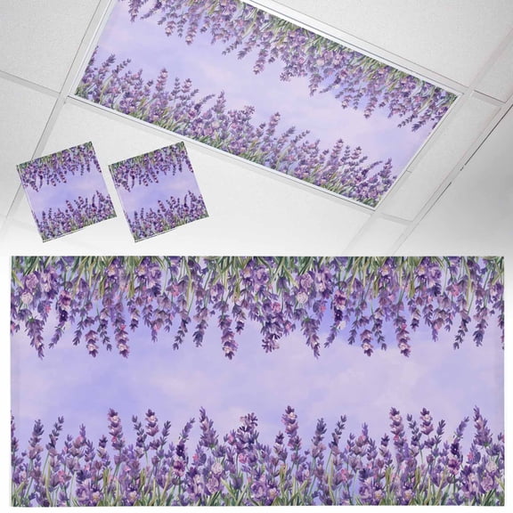 Lavender Fluorescent Light Covers Spring Purple Flowers Watercolor Style Magnetic Light Filters Ceiling Lighting Panel Shade for Classroom Office Home 2 x 4 ft, 2 Pack