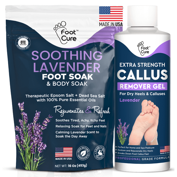 Foot Cure Lavender Foot Soak & Callus Remover Gel Kit - Remove Calluses with Epsom Salts, Callus Remover Gel for Dry Cracked Heels & Foot Odor
