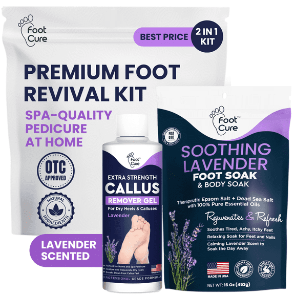Foot Cure Lavender Foot Soak & Callus Remover Gel Kit - Remove Calluses with Epsom Salts, Callus Remover Gel for Dry Cracked Heels & Foot Odor