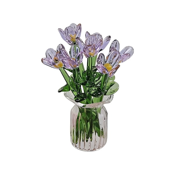 Lavender Forever Flowers Bouquet, Clear Glass Vase, Office Desk Decor, Dining Room Table Centerpiece, Bedroom Decorations