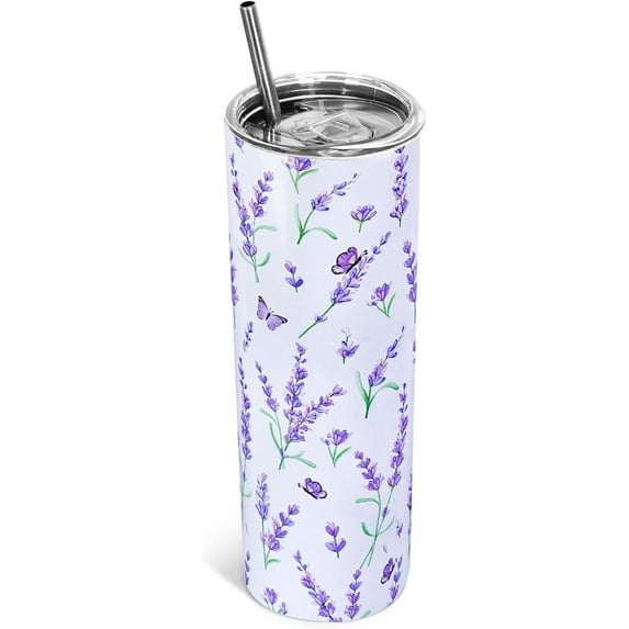 Lavender Gifts for Women, 20 Oz Lavender Tumbler with Lid and Straw, Purple Lavender Water Bottle Coffee Travel Cup Mug for Women, Lavender Gifts for Christmas, Birthday, Mother''s Day