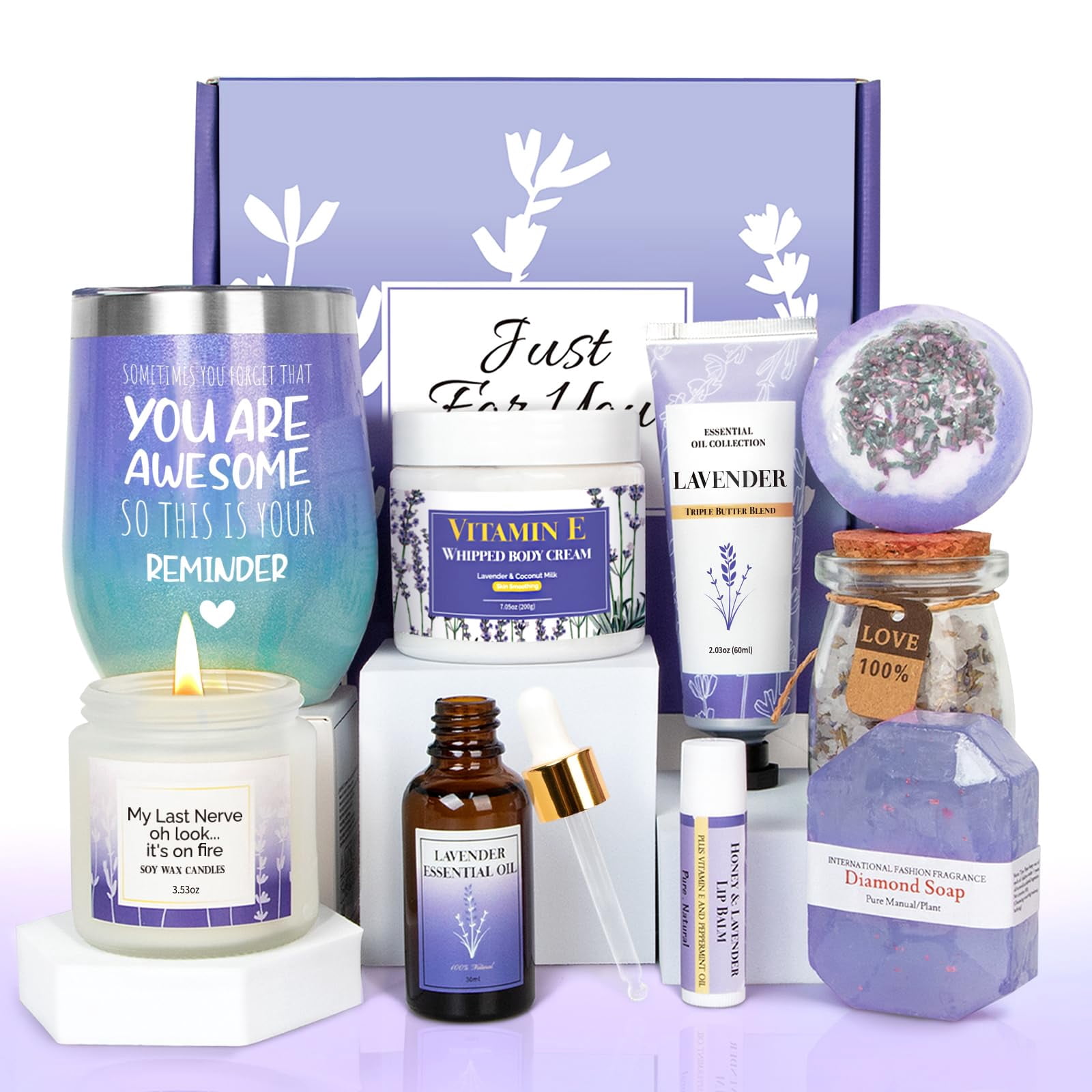 Lavender Gifts for Women - HYZ01 Care Package Relaxing Lavender Spa ...