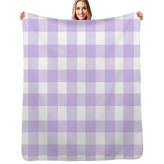 Lavender Gingham Flannel Blankets Soft Warm Throw Blanket Autumn Camping Bedroom Aesthetic Bedspread