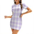 thumbnail image 1 of Lavender Gingham Sweet Elegant Short Sleeves Dress Women Korean Kawaii Dress, 1 of 9