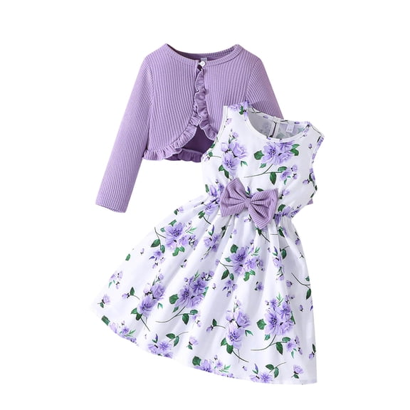 Lavender Girls 2-Piece Floral Dress and Ruffled Cardigan Set | Easter Party Outfit | Spring Church Dress | Machine Washable Kids to Kids Sizes 2-11 Years,Size 3-4T
