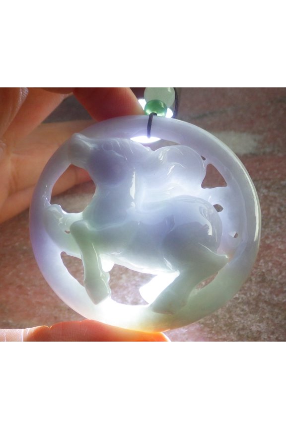 Lavender Green Natural A Jade jadeite Pendant Horse Money Coin Circle Necklace 688320 TN