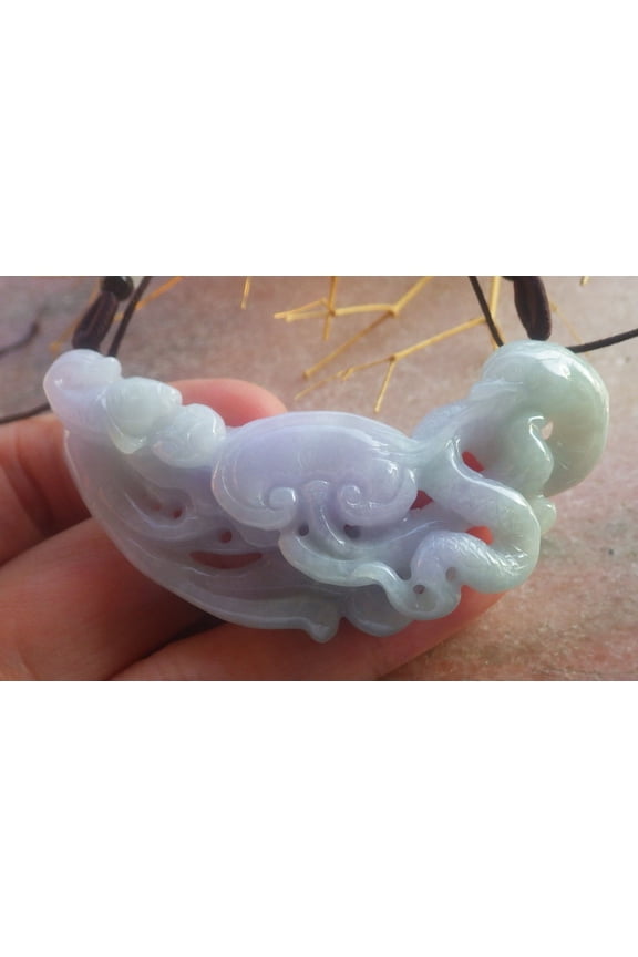 Lavender Green Natural A Jade jadeite pendant Snake Fish Ruyi Money Coin Necklace  688808 TN