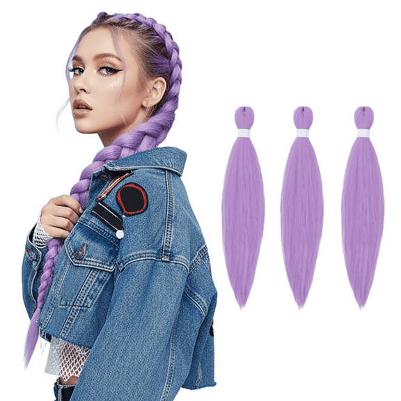 Lavender Hair Extensions, 26 Inch 3 Packs Braiding Hair Pre Stretched Purple Yaki Braiding Hair Synthetic Hair Colored Braiding Hair Crochet Hair