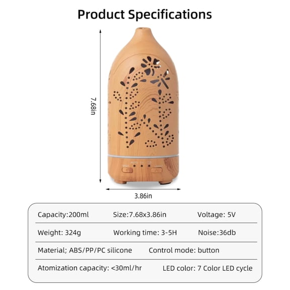 Lavender Hollow Ultrasonic Aromatherapy Humidifier & Essential Oil Diffuser with LED Light  Quiet Mist  Auto Shut-Off for Home & Office