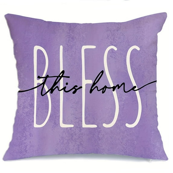 Lavender Home Sweet Home Bless This Home Spring Throw Pillow Covers, 18 x 18 Inch Purple Cushion Case for Sofa Couch