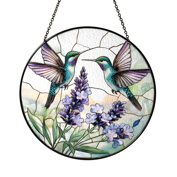 Lavender Hummingbird Stained Glass Art – Beautiful Floral Window Panel for Home or Garden Decor