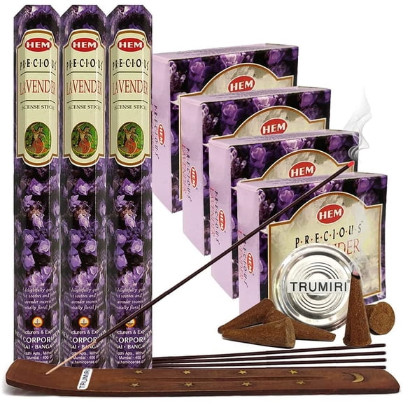 Lavender Incense sticks and cone incense holder variety pack bundle insence insense insienso