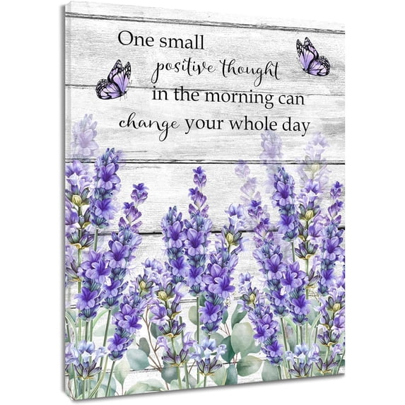 Lavender Inspirational Quotes Wall Art for Bathroom Purple Floral and Butterfly on Farmhouse Wood Pictures Wall Decor Nature Plant Framed Wall Art for Living Room Bedroom Decor,24L X 16W inches