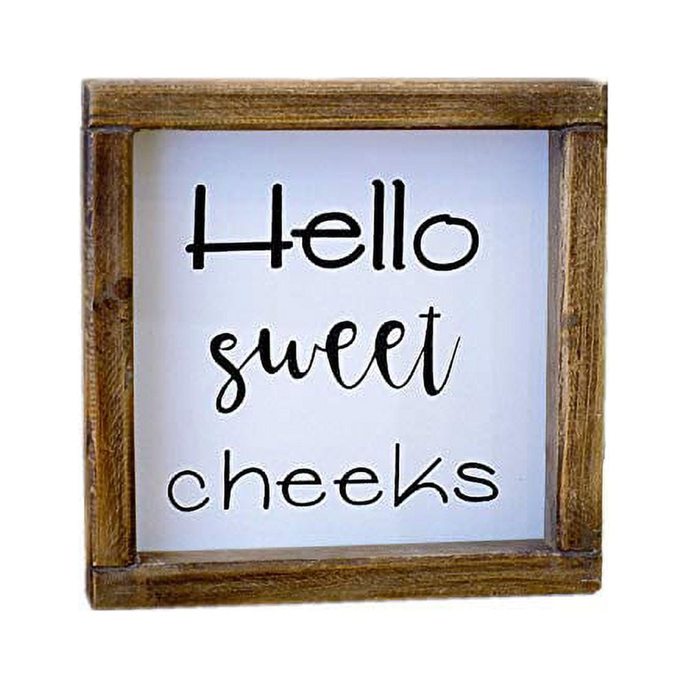 Lavender Inspired Hello Sweet Cheeks Rustic Bathroom Sign- Funny Bathroom Wall Decor-Farmhouse Shelf Sitter Signs-Guest Bath-Powder Room Decor-Housewarming Gifts 7x7"