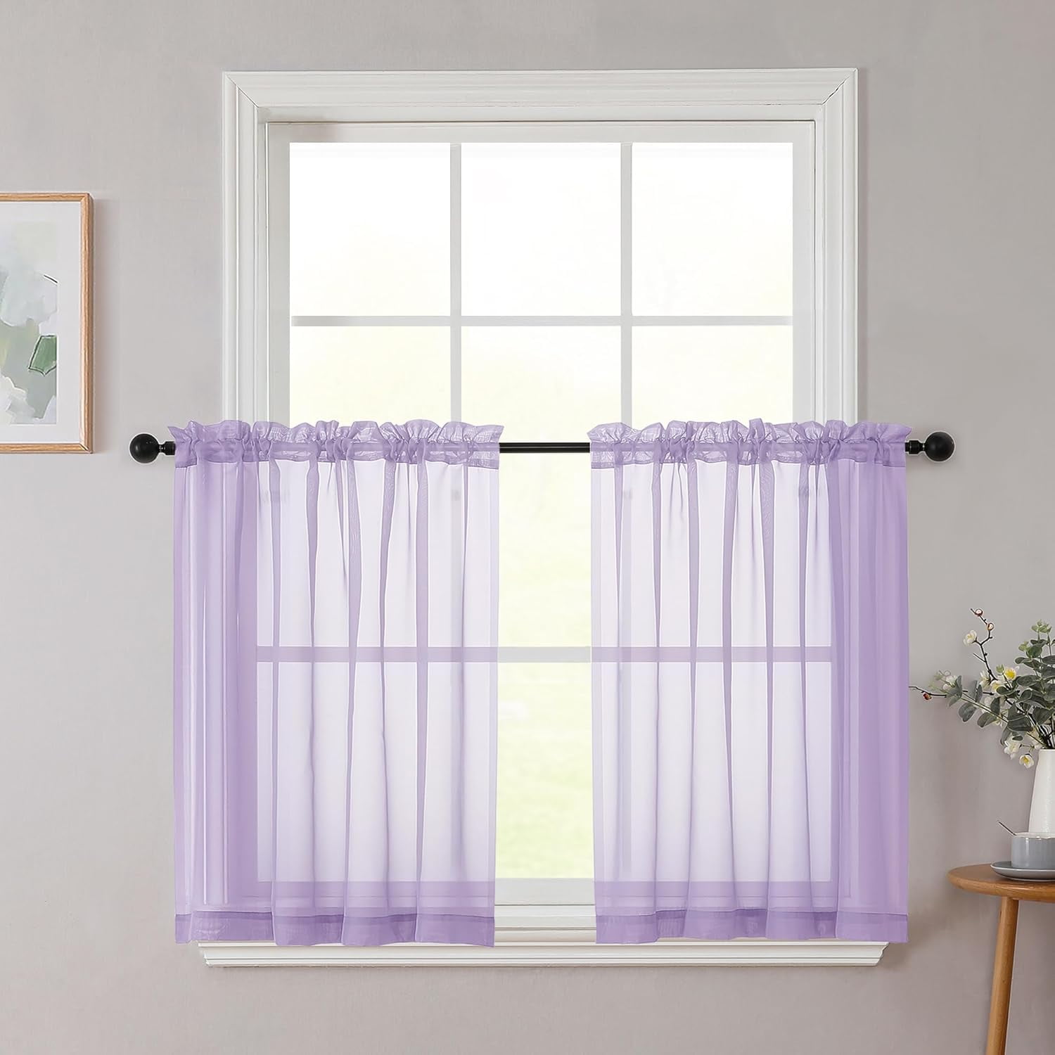 Lavender Kitchen Curtains 30 Inch Length Tier 2 PCS, Solid Soft Airy ...