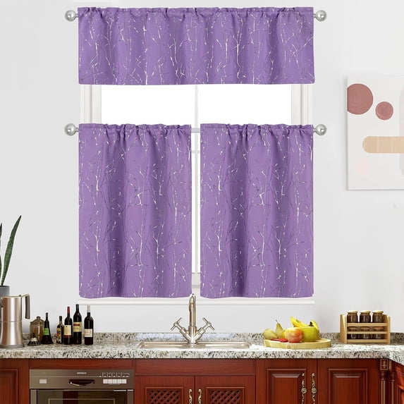 Lavender Kitchen Curtains 36 Inch Length Sets with Valance, 3 Piece Rod pocket Thermal Insulated Room Darkening Blackout Curtains for Kitchen, Bedroom / Bath Room(52X18+26X36 Inch, Lavender,3 Pieces)