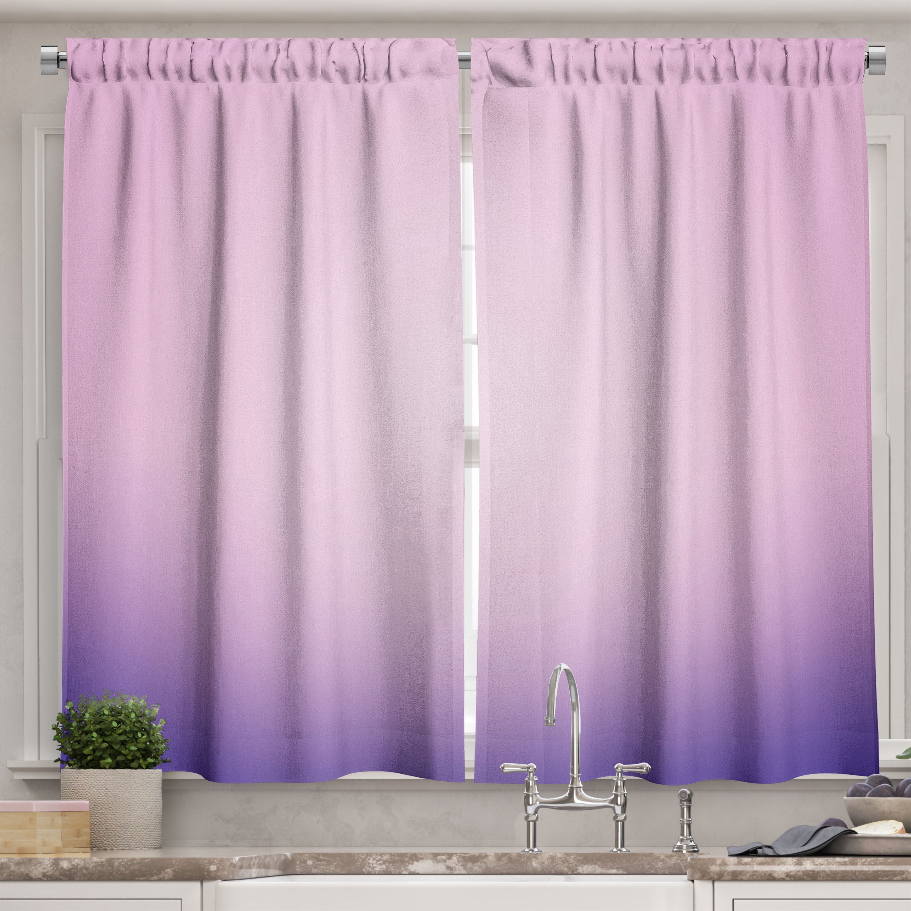 Lavender Kitchen Curtains, Pink and Purple Ombre Print Modern Pastel