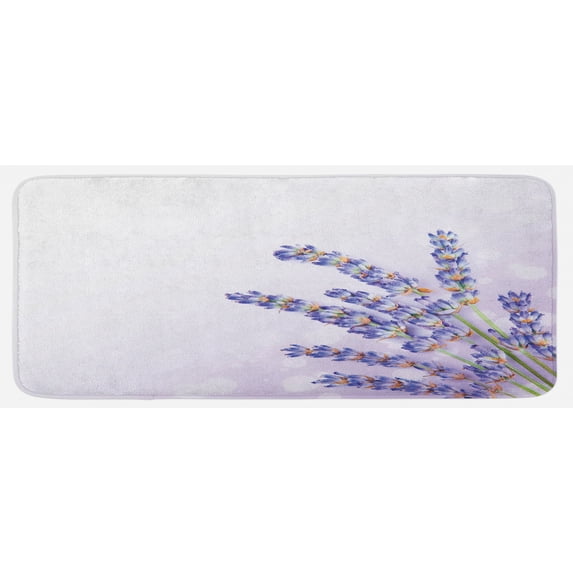 Lavender Kitchen Mat, Little Posy of Medicinal Herb Fresh Plant of Purple Flower Spa Aromatheraphy Organic, Plush Decorative Kitchen Mat with Non Slip Backing, 47" X 19", Lavender, by Ambesonne