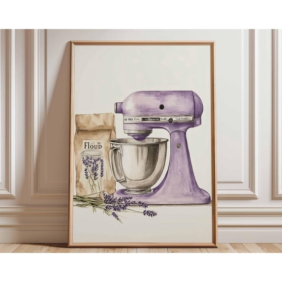 Lavender Kitchen Mixer Retro Purple Stand Mixer Baking Cottagecore Wall Art Print, Unframed Paper Poster 16x20in