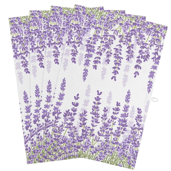 Lavender Kitchen Towels, Absorbent Microfiber Kitchen Dish Hand Tea Bath Towel, Spring Botanical Purple Flowers Leaves Plants Quick Dry Cleaning Cloth Dishclothes Decorative Sets, (4-PC, 18x28)