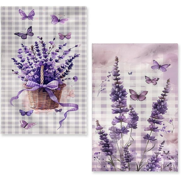 Lavender Kitchen Towels Decorative Set of 2 Purple Flowers Butterfly Dish Towels Hand Towels Tea Towels for Kitchen Cooking Baking Gifts for Women 16x24 Inch