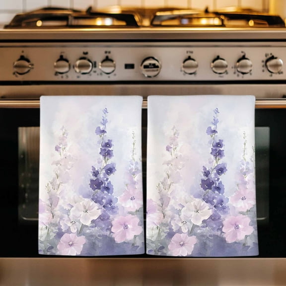 Lavender Kitchen Towels Set of 1, Pastoral Pastel Purple Pink Wildflower Absorbent Dish Towels for Kitchen, Microfiber Hand Towel, Quick Drying Tea Towel for Cleaning Decorative Dishcloths