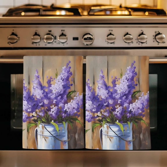Lavender Kitchen Towels Set of 1, Spring Floral Purple Watercolor Vintage Absorbent Dish Towels for Kitchen, Microfiber Hand Towel, Quick Drying Tea Towel for Cleaning Decorative Dishcloths