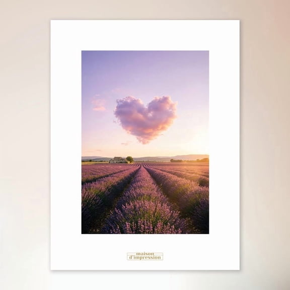 Lavender Landscape Wall Art with Heart Cloud – Luxury Romantic Poster 8x12 UNFRAMED